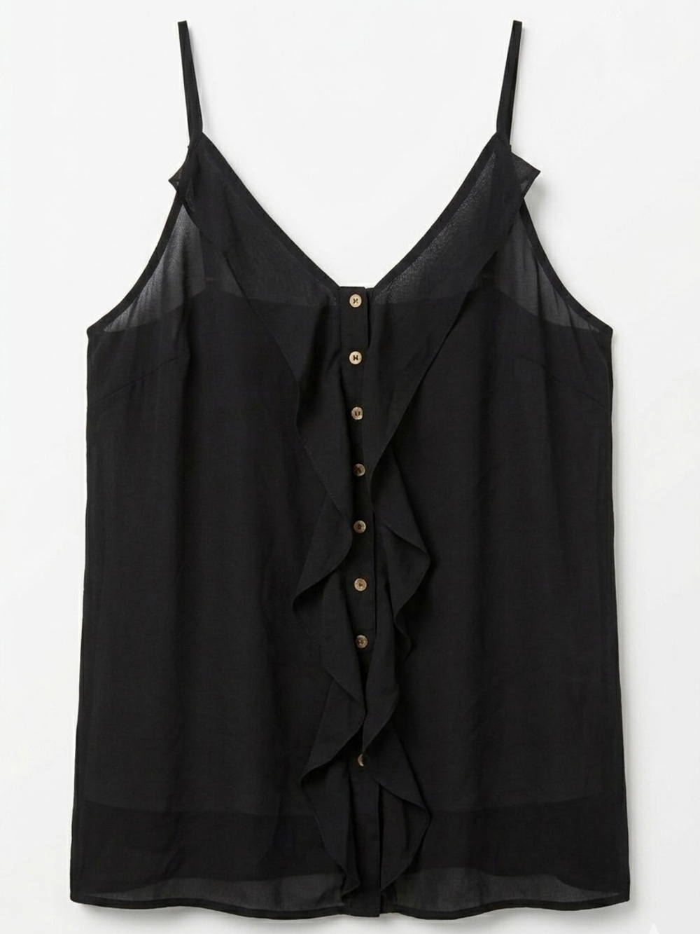 PLUS - ​City Chic Black Ruffle Button-Front Cami Tank Top